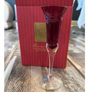 Lenox Holiday Gems 7 1/2 in Candlesticks‎ Set of 2 Ruby Crystal Etched Holly NEW